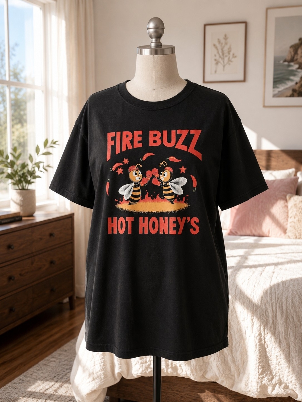ASOS Curve Black 'Fire Buzz Hot Honey's' Graphic Tee